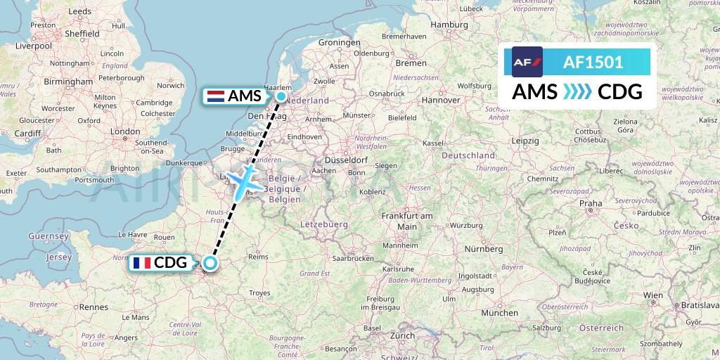 AF1501 Air France Flight Map: Amsterdam to Paris