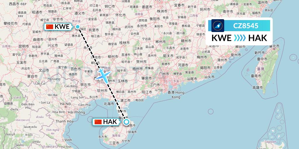 CZ8545 China Southern Airlines Flight Map: Guiyang to Haikou