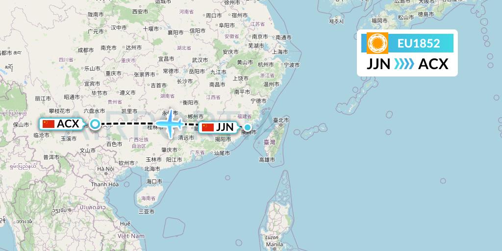 EU1852 Chengdu Airlines Flight Map: Jinjiang to Xingyi