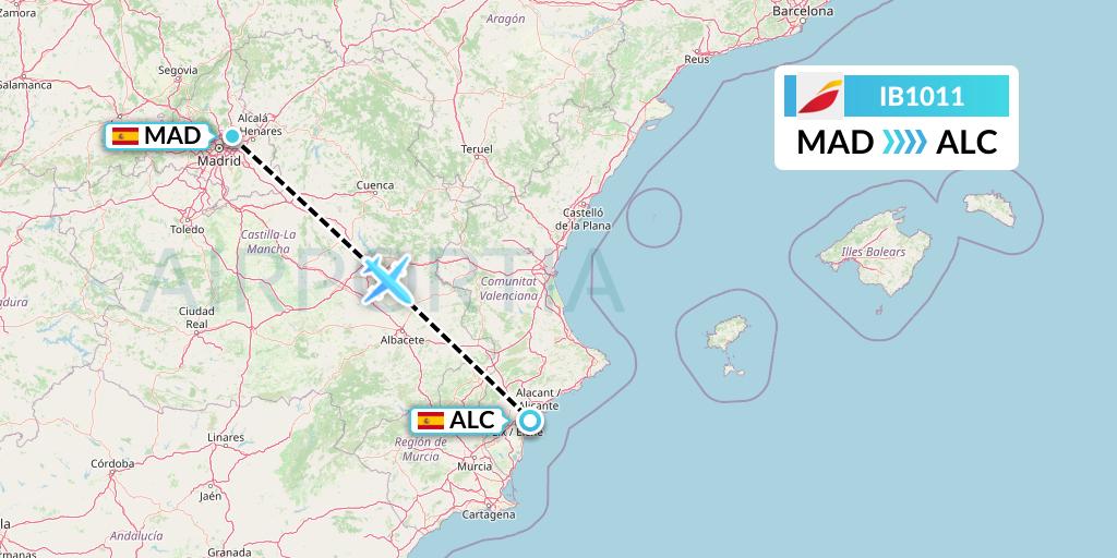 IB1011 Iberia Flight Map: Madrid to Alicante