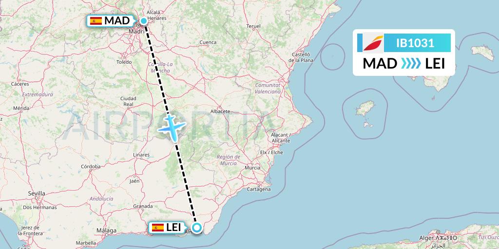IB1031 Iberia Flight Map: Madrid to Almeria