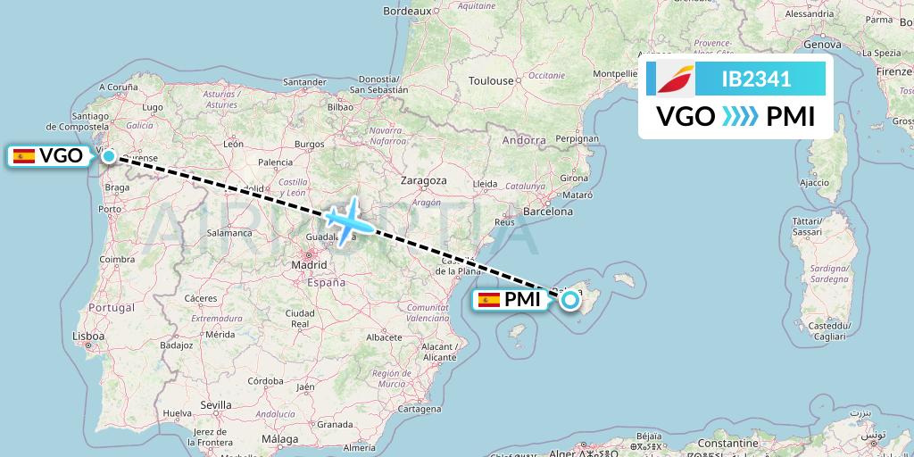IB2341 Iberia Flight Map: Vigo to Palma de Mallorca
