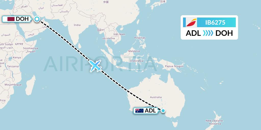 IB6275 Iberia Flight Map: Adelaide to Doha