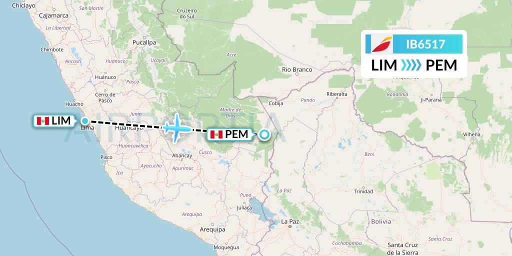 IB6517 Iberia Flight Map: Lima to Puerto Maldonado