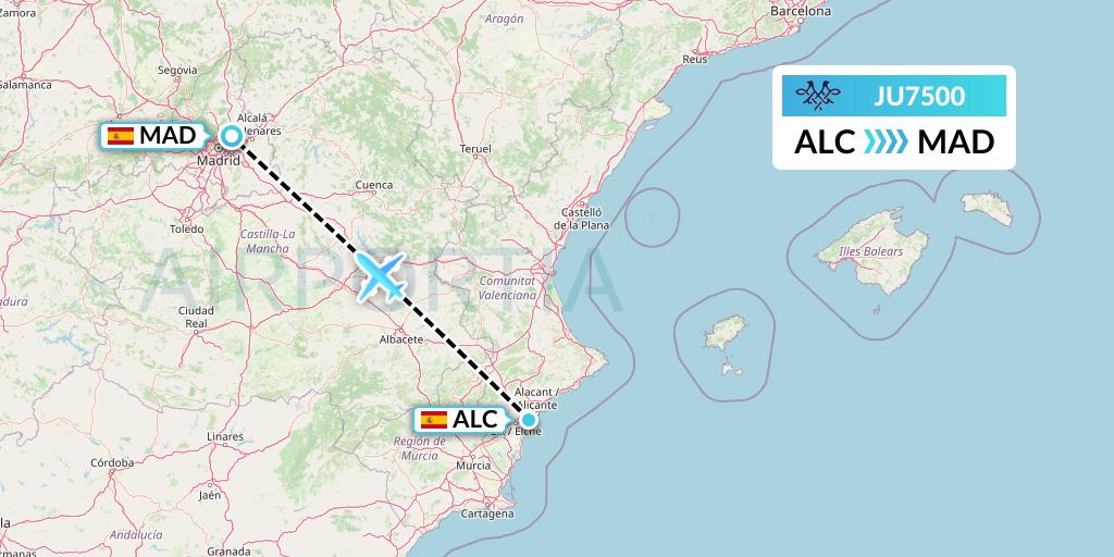 JU7500 AirSERBIA Flight Map: Alicante to Madrid