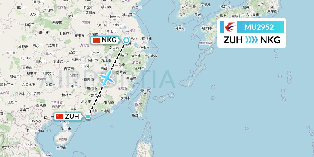MU2952 China Eastern Airlines Flight Map: Zhuhai to Nanjing
