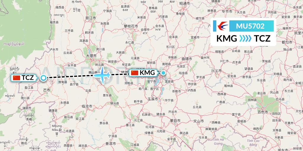 MU5702 China Eastern Airlines Flight Map: Kunming to Tengchong