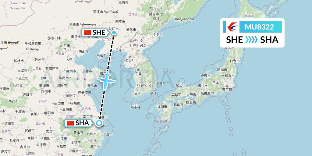 MU8322 China Eastern Airlines Flight Map: Shenyang to Shanghai