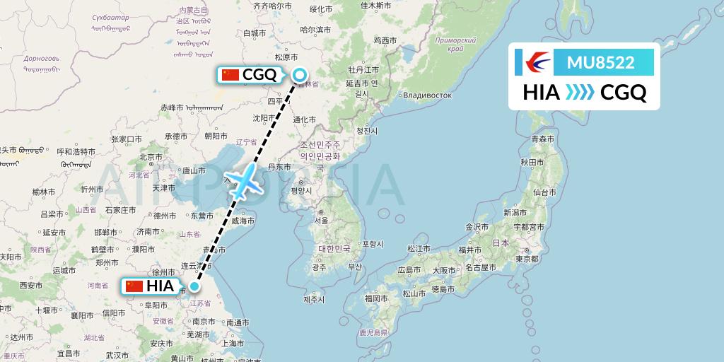 MU8522 China Eastern Airlines Flight Map: Huai'an to Changchun