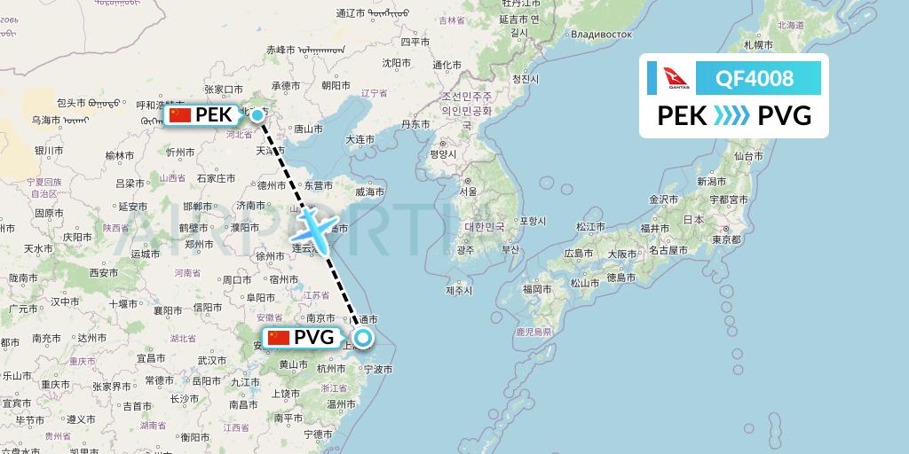 QF4008 Qantas Flight Map: Beijing to Shanghai
