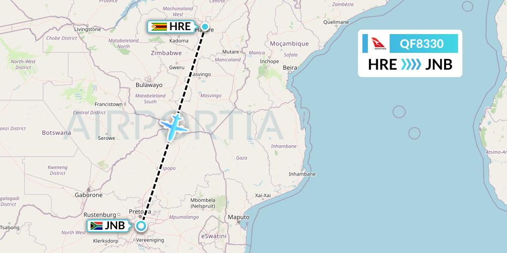 QF8330 Qantas Flight Map: Harare to Johannesburg