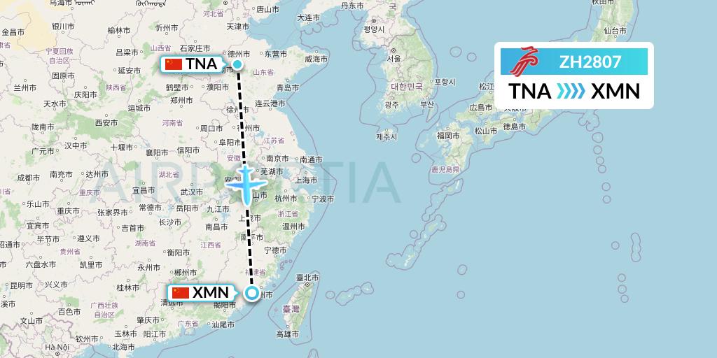 ZH2807 Shenzhen Airlines Flight Map: Jinan to Xiamen