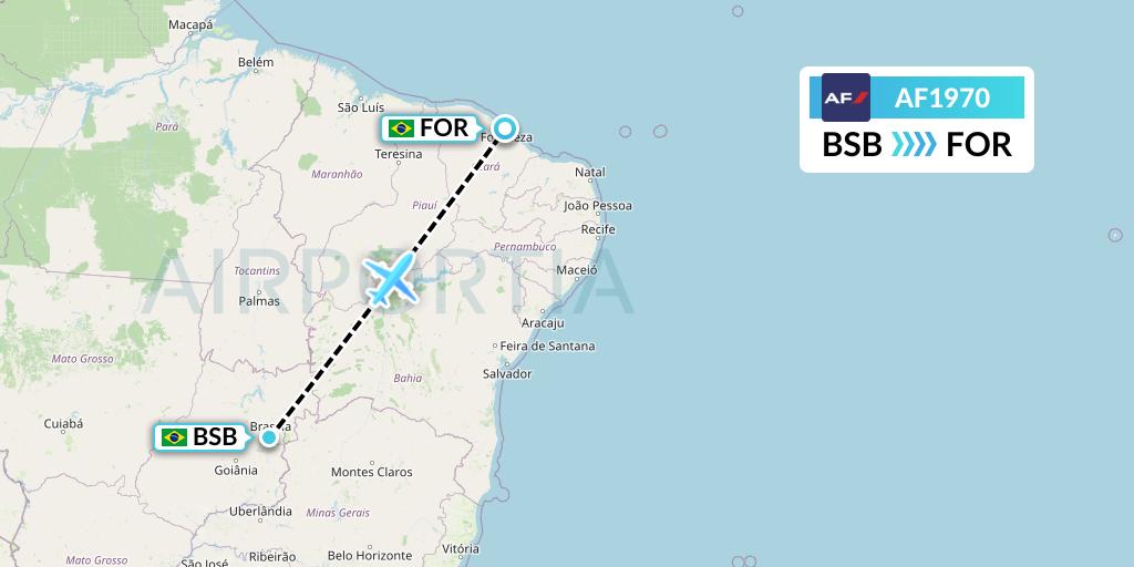 AF1970 Air France Flight Map: Brasilia to Fortaleza