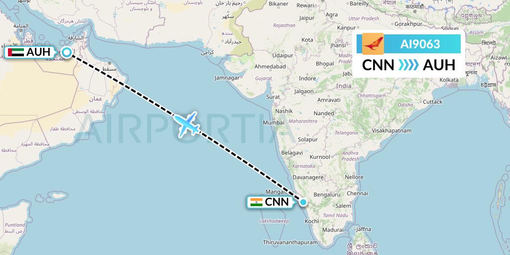 AI9063 Air India Flight Map: Mattannur to Abu Dhabi