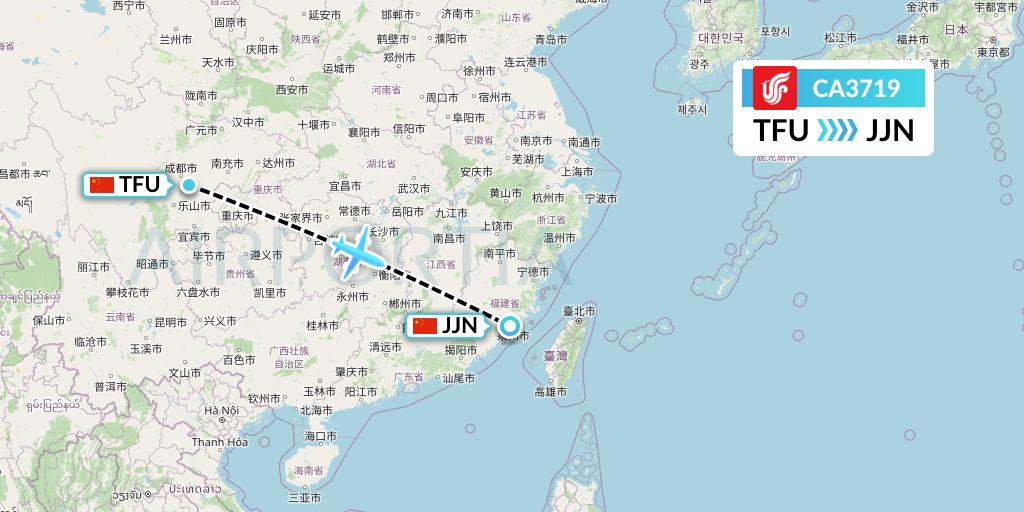 CA3719 Air China Flight Map: Chengdu to Jinjiang