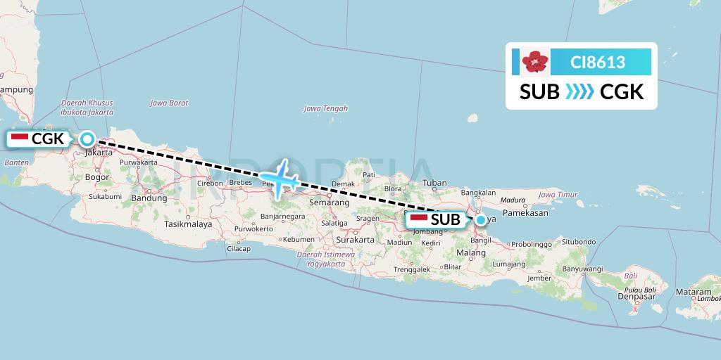 CI8613 China Airlines Flight Map: Surabaya to Jakarta