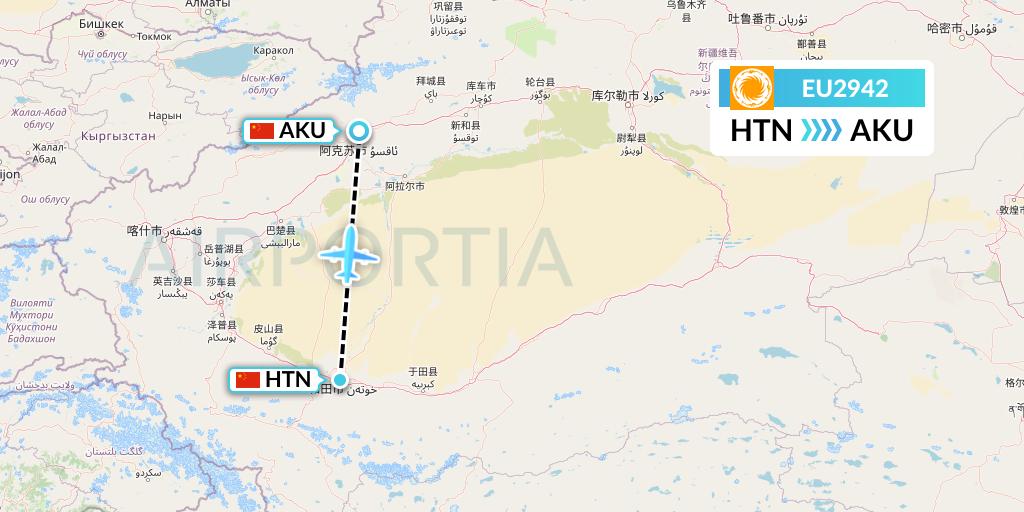 EU2942 Chengdu Airlines Flight Map: Hotan to Aksu