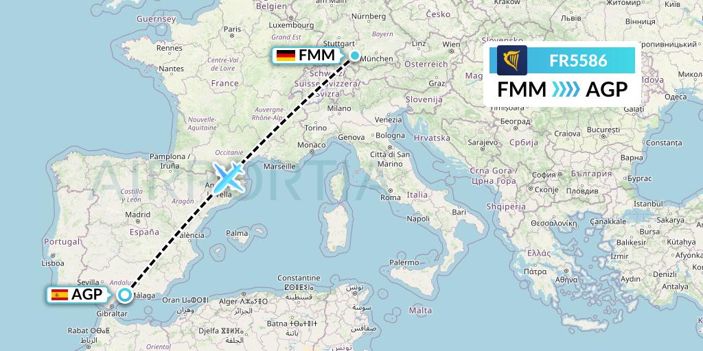 FR5586 Ryanair Flight Map: Memmingen to Malaga