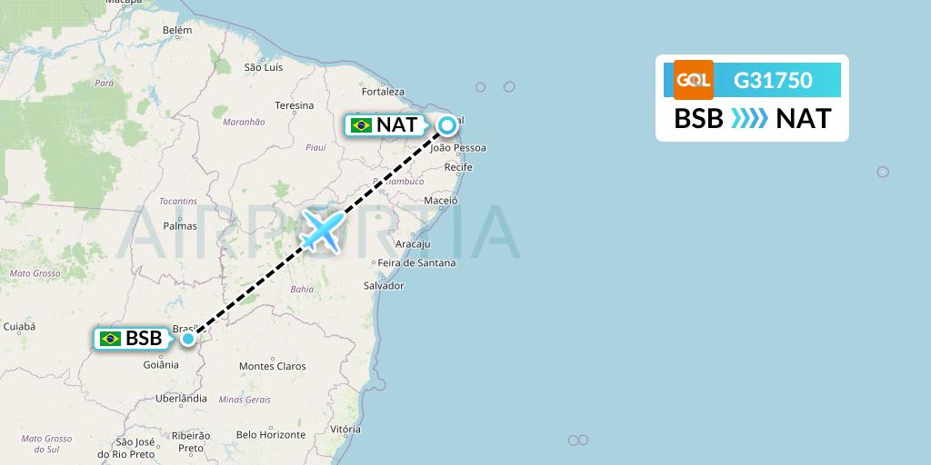 G31750 GOL Transportes Aeros Flight Map: Brasilia to Natal