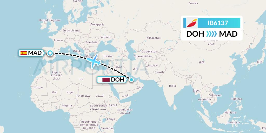 IB6137 Iberia Flight Map: Doha to Madrid