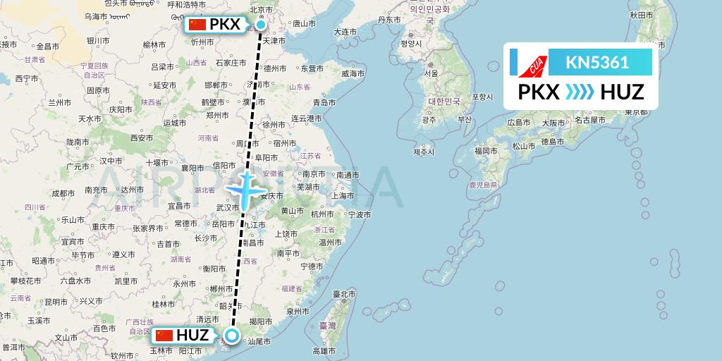 KN5361 China United Airlines Flight Map: Beijing to Huizhou