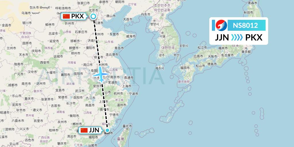 NS8012 Hebei Airlines Flight Map: Jinjiang to Beijing