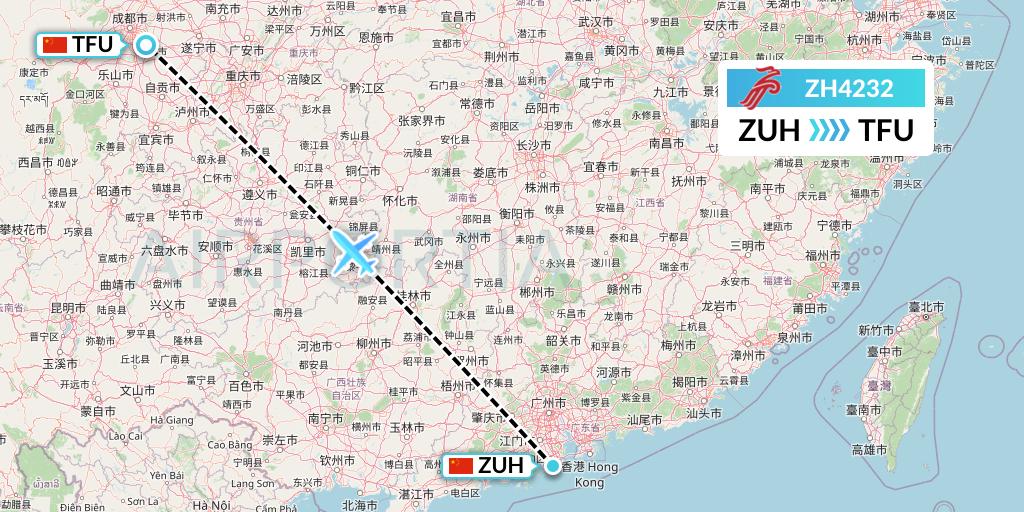 ZH4232 Shenzhen Airlines Flight Map: Zhuhai to Chengdu