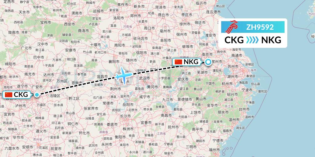 ZH9592 Shenzhen Airlines Flight Map: Chongqing to Nanjing