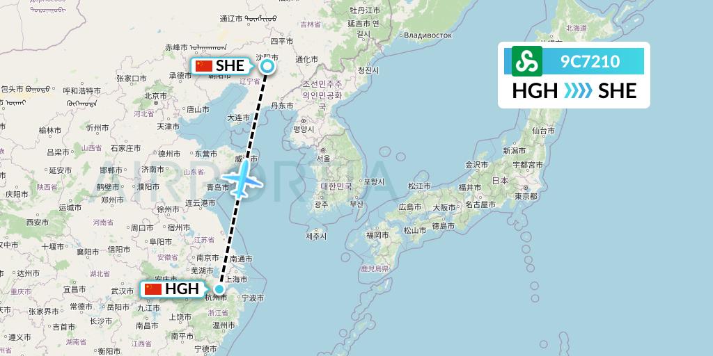 9C7210 Spring Airlines Flight Map: Hangzhou to Shenyang