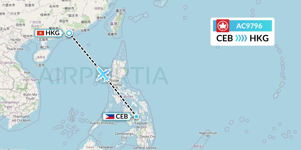 AC9796 Air Canada Flight Map: Cebu to Hong Kong