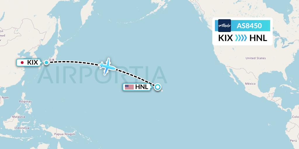 AS8450 Alaska Airlines Flight Map: Osaka to Honolulu