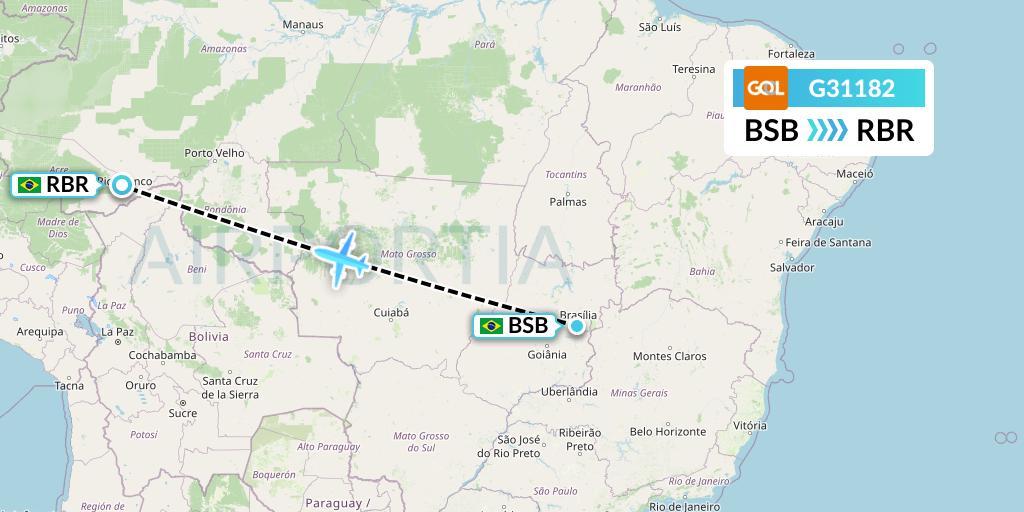 G31182 GOL Transportes Aeros Flight Map: Brasilia to Rio Branco