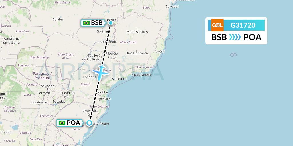 G31720 GOL Transportes Aeros Flight Map: Brasilia to Porto Alegre