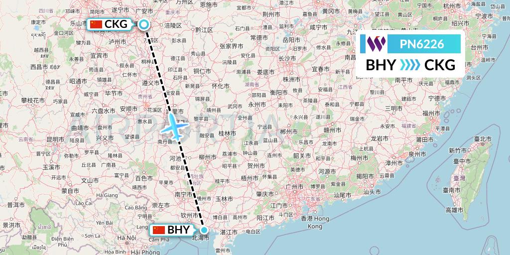 PN6226 China West Air Flight Map: Beihai to Chongqing