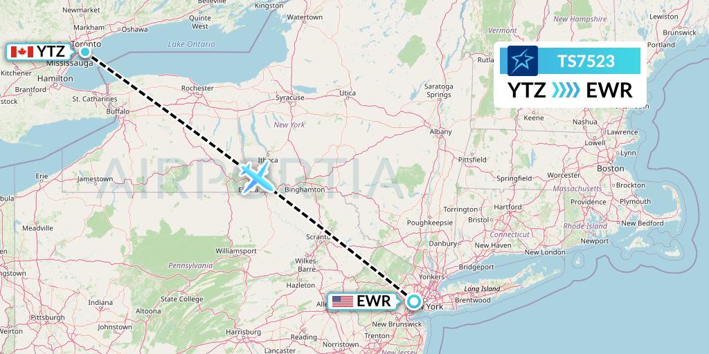 TS7523 Air Transat Flight Map: Toronto to New York