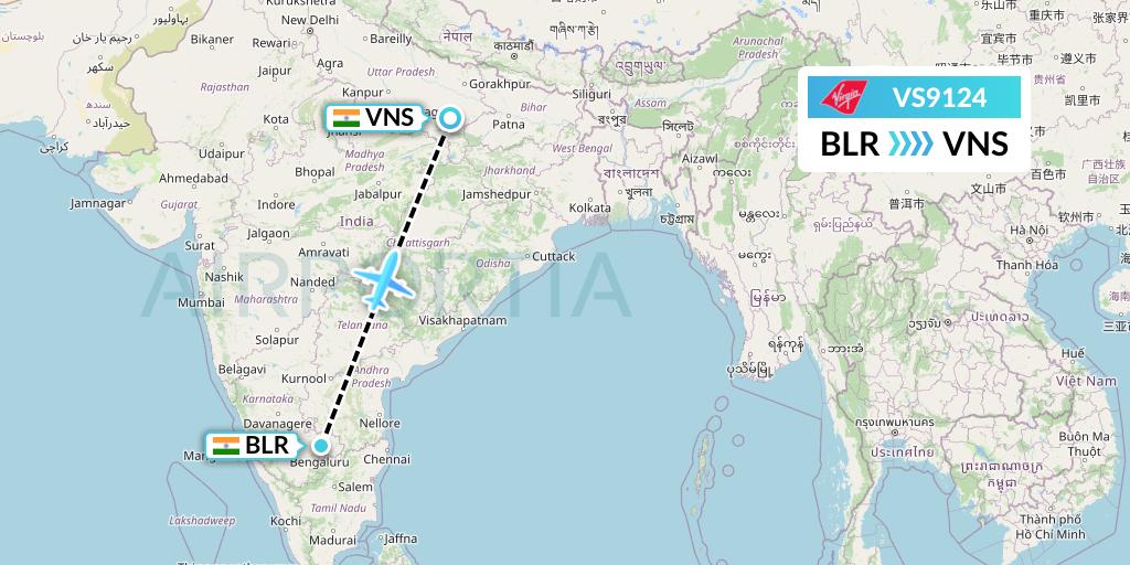 VS9124 Virgin Atlantic Airways Flight Map: Bangalore to Varanasi