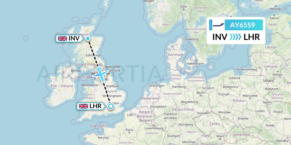 AY6559 Finnair Flight Map: Inverness to London