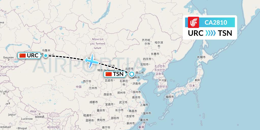 CA2810 Air China Flight Map: Urumqi to Tianjin