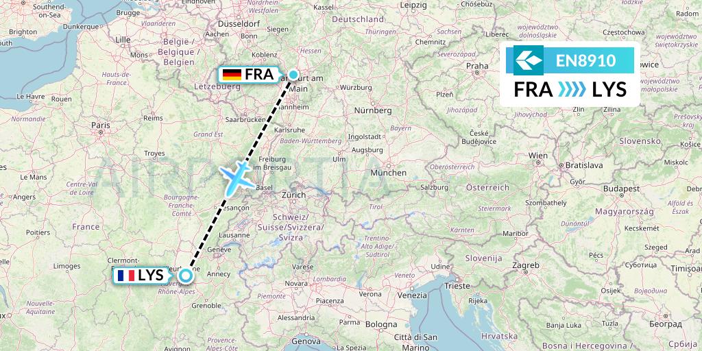 EN8910 Air Dolomiti Flight Map: Frankfurt to Lyon