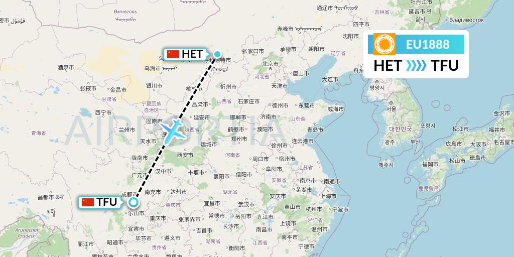 EU1888 Chengdu Airlines Flight Map: Hohhot to Chengdu