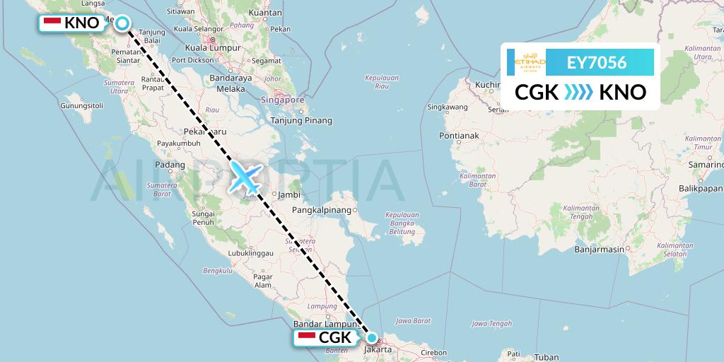 EY7056 Etihad Airways Flight Map: Jakarta to Medan