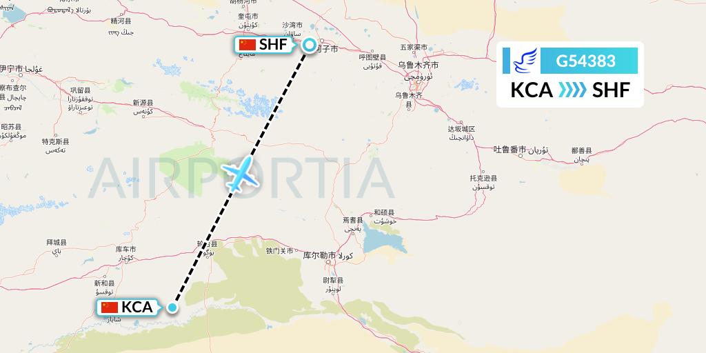 G54383 China Express Airlines Flight Map: Kuqa to Shihezi