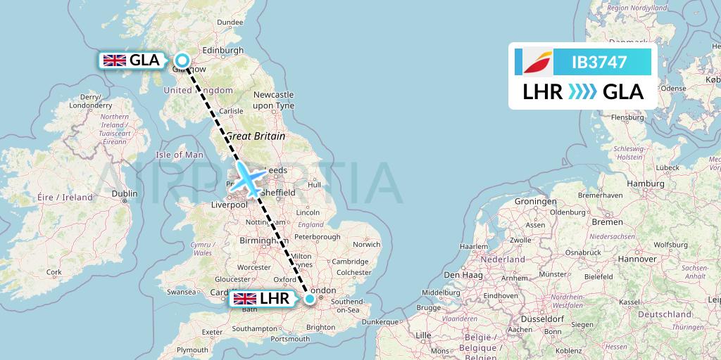 IB3747 Iberia Flight Map: London to Glasgow