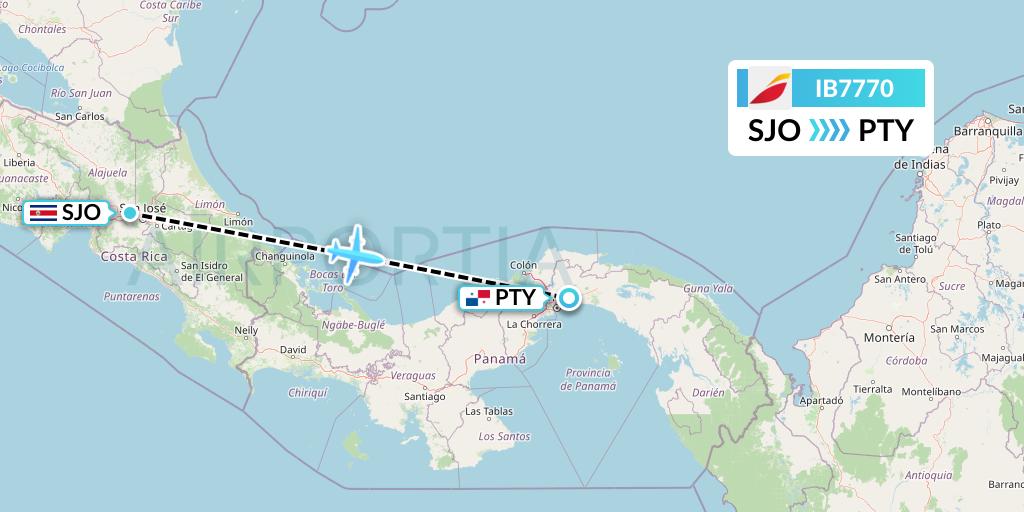IB7770 Iberia Flight Map: San Jose to Panama City