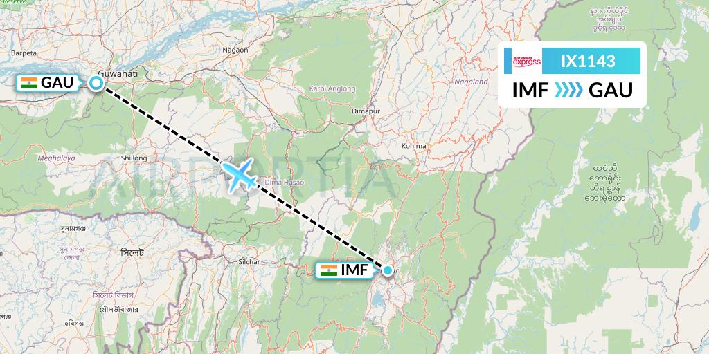 IX1143 Air India Express Flight Map: Imphal to Guwahati