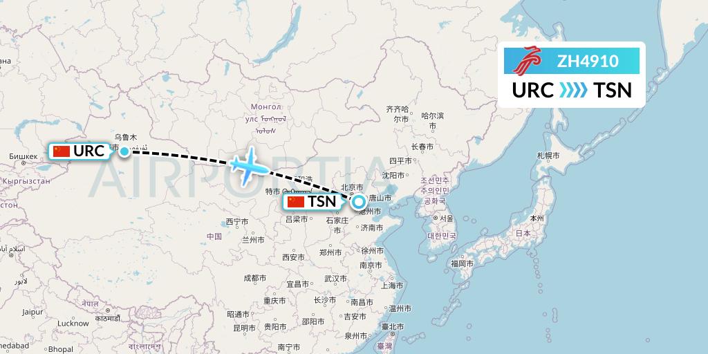 ZH4910 Shenzhen Airlines Flight Map: Urumqi to Tianjin
