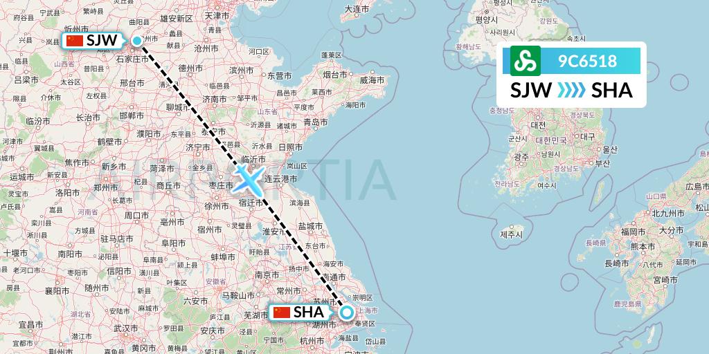 9C6518 Spring Airlines Flight Map: Shijiazhuang to Shanghai