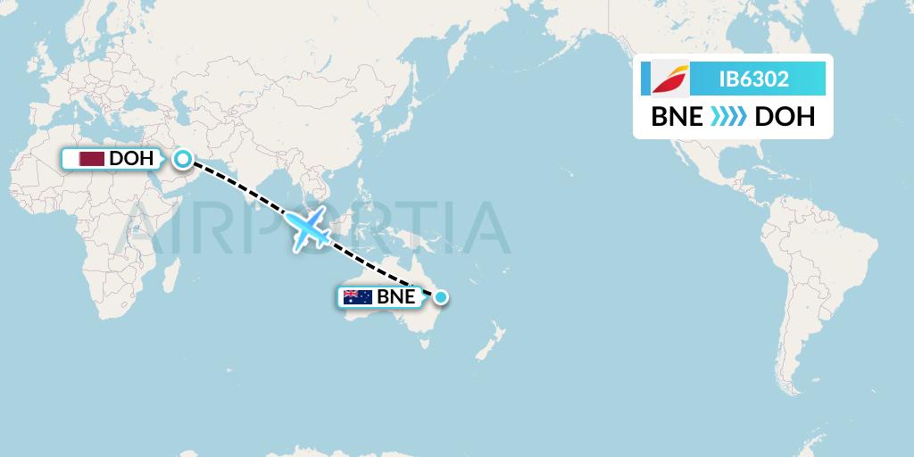 IB6302 Iberia Flight Map: Brisbane to Doha
