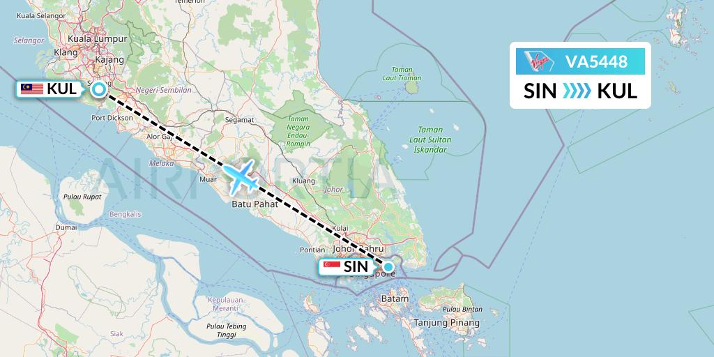 VA5448 Virgin Australia Flight Map: Singapore to Kuala Lumpur