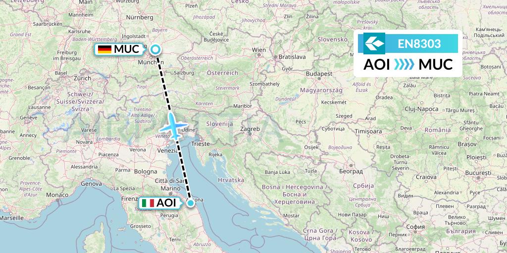 EN8303 Air Dolomiti Flight Map: Ancona to Munich